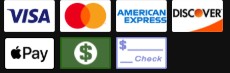 Accepted payment methods: Visa, Mastercard, American Express, Discover, Apple Pay, Cash, Check